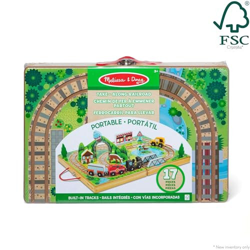 Melissa & Doug 17 Parçalı Ahşap Taşınabilir Masaüstü Demiryolu, 3 Tren, Kamyon, Oyun Parçaları, Köprü - FSC Sertifikalı - 36