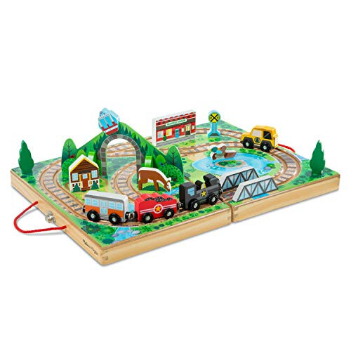 Melissa & Doug 17 Parçalı Ahşap Taşınabilir Masaüstü Demiryolu, 3 Tren, Kamyon, Oyun Parçaları, Köprü - FSC Sertifikalı - 25