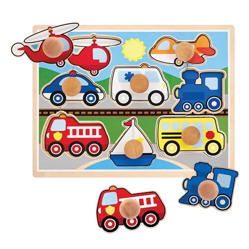 Melissa & Doug Araçlar Dev Düğmeli Ahşap Puzzle (8 Parça) - 1