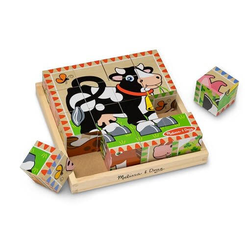 Melissa & Doug Çiftlik Ahşap Küp Bulmaca Saklama Tepsisiyle - 6 Bulmaca 1'de (16 Parça) - FSC Sertifikalı - 31