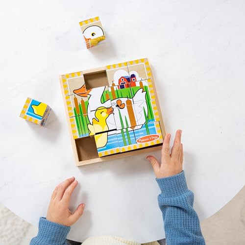 Melissa & Doug Çiftlik Ahşap Küp Bulmaca Saklama Tepsisiyle - 6 Bulmaca 1'de (16 Parça) - FSC Sertifikalı - 32