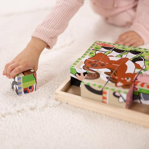 Melissa & Doug Çiftlik Ahşap Küp Bulmaca Saklama Tepsisiyle - 6 Bulmaca 1'de (16 Parça) - FSC Sertifikalı - 33