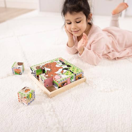 Melissa & Doug Çiftlik Ahşap Küp Bulmaca Saklama Tepsisiyle - 6 Bulmaca 1'de (16 Parça) - FSC Sertifikalı - 35