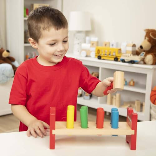 Melissa & Doug Deluxe Wooden Pound-A-Peg Toy With Hammer - FSC Certified - 38