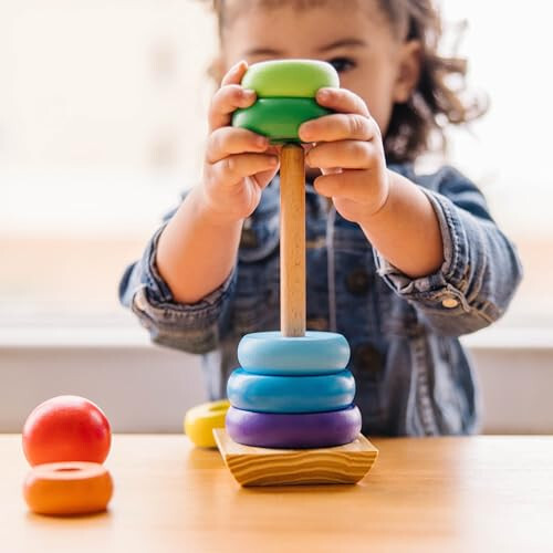 Melissa & Doug Gökkuşağı Yığılma Ahşap Halka Eğitim Oyuncağı - Ahşap Gökkuşağı Yığılma Halkaları Bebek Oyuncağı, Bebekler ve Yürümeye Başlayan Çocuklar İçin Yığılma Oyuncakları - 36