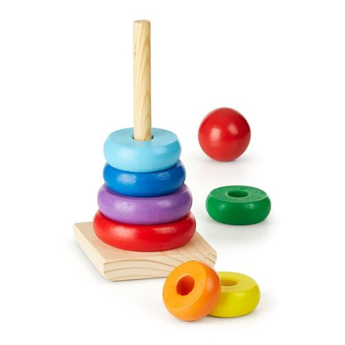 Melissa & Doug Gökkuşağı Yığılma Ahşap Halka Eğitim Oyuncağı - Ahşap Gökkuşağı Yığılma Halkaları Bebek Oyuncağı, Bebekler ve Yürümeye Başlayan Çocuklar İçin Yığılma Oyuncakları - 4