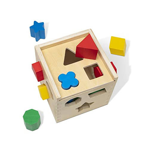 Melissa & Doug Shape Sorting Cube - Classic Wooden Toy With 12 Shapes - 40