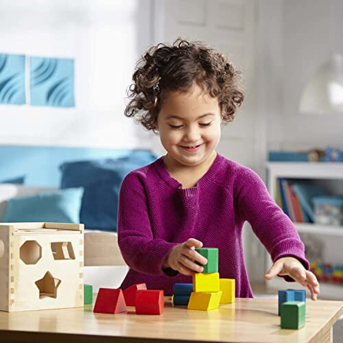 Melissa & Doug Shape Sorting Cube - Classic Wooden Toy With 12 Shapes - 41