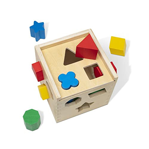 Melissa & Doug Shape Sorting Cube - Classic Wooden Toy With 12 Shapes - 10