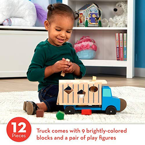 Melissa & Doug Shape-Sorting Wooden Dump Truck Toy With 9 Colorful Shapes and 2 Play Figures Wooden Vehicle Toys, Shape Sorter Toys For Toddlers Ages 2+ - 32