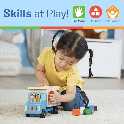 Melissa & Doug Shape-Sorting Wooden Dump Truck Toy With 9 Colorful Shapes and 2 Play Figures Wooden Vehicle Toys, Shape Sorter Toys For Toddlers Ages 2+ - 17