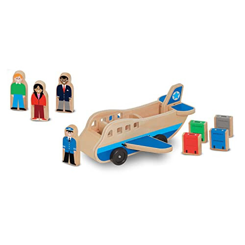 Melissa & Doug Wooden Airplane Play Set With 4 Play Figures and 4 Suitcases - Toy Airplane For Toddlers, Classic Wooden Toys For Kids - 46