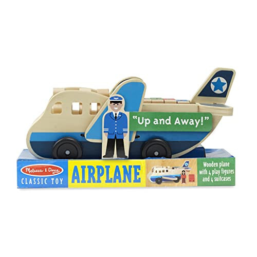 Melissa & Doug Wooden Airplane Play Set With 4 Play Figures and 4 Suitcases - Toy Airplane For Toddlers, Classic Wooden Toys For Kids - 20