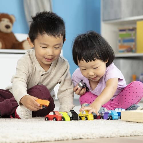 Melissa & Doug Wooden Cars Vehicle Set in Wooden Tray - Toys For Toddlers And Kids Ages 3+ - 20