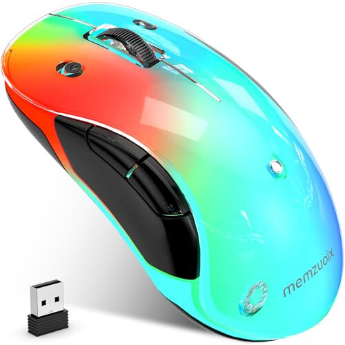 Memzuoix 2.4G LED Wireless Mouse, Rechargeable Ergonomic Mouse with Detachable Cover, 1200 DPI Portable Optical Computer Mouse with USB Receiver for Laptop, PC, Desktop and MacBook, 5 Buttons - 1