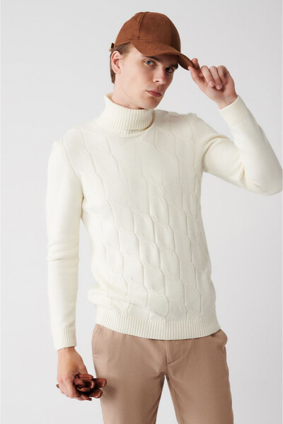 Men Ecru Knit Sweater - 2