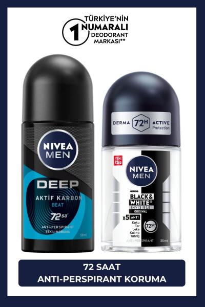 Men Erkaklar uchun roll-on dezodorant Deep Beat 50ml va Mini Roll-on Black&white Original 25ml - 1