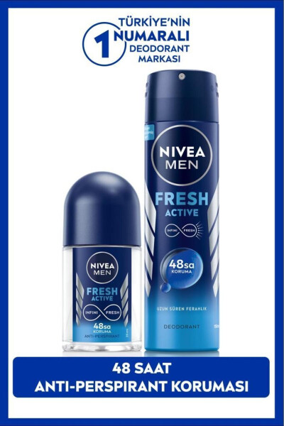 MEN Erkaklar uchun Sprey Deodorant Fresh Active 150ml, Mini Roll-on Fresh Active 25ml, 48 soat Ter Himoyasi - 2