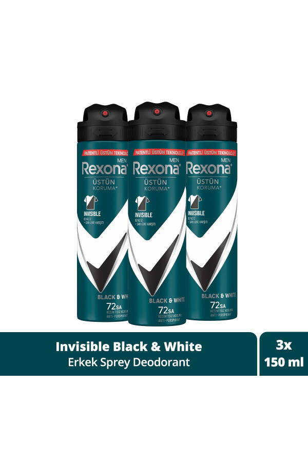 Men Erkek Sprey Deodorant Görünmez Siyah & Beyaz 72 Saat Kesintisiz Üstün Koruma 150 ml X3 - 17