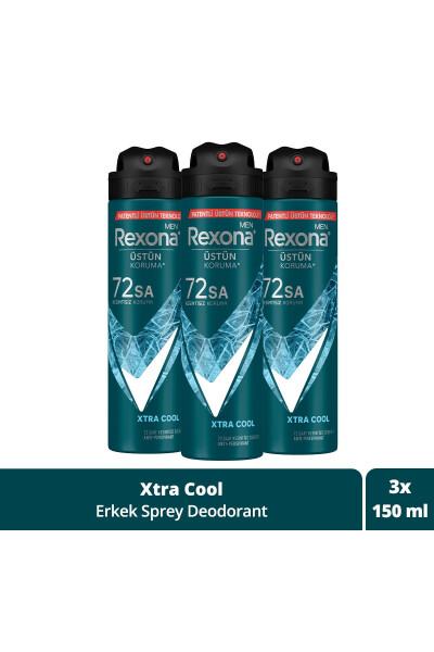 Men Erkek Sprey Deodorant Xtra Cool 72 Saat Kesintisiz Üstün Koruma 150 ml X3 - 9