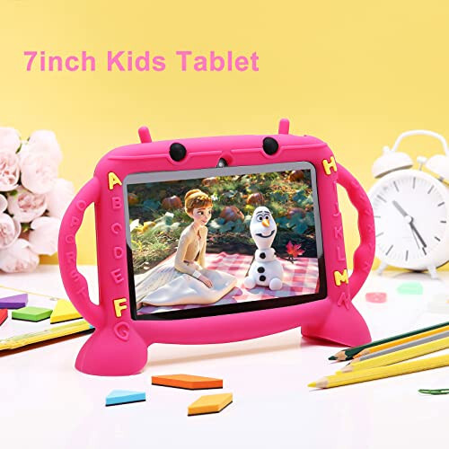 MengDash Çocuk Tablet, 2-10 Yaş Çocuklar İçin 7 inç Tablet, Eğitici Öğrenme Bebek Tableti Android 11, 3GB RAM+32GB ROM Depolama, Google Play YouTube, Bebek Kız Erkek Hediye (Kırmızı) - 2