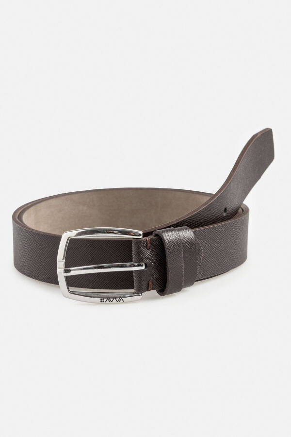 Men's 100% leather belt, brown texture. - 4