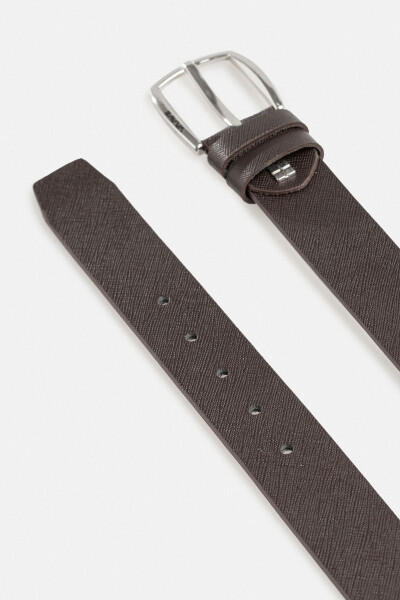 Men's 100% leather belt, brown texture. - 5