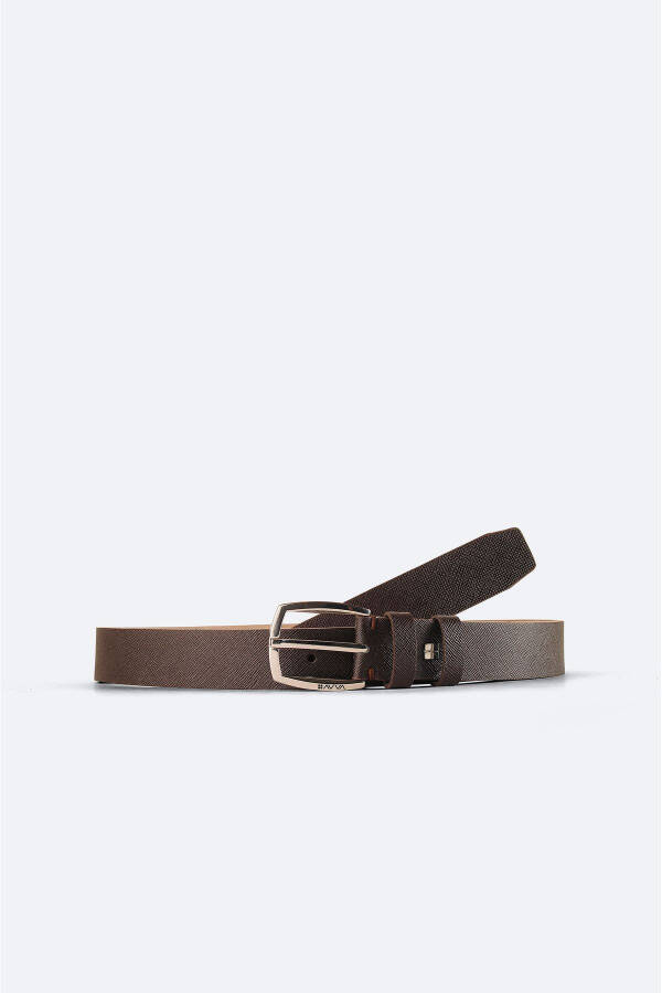 Men's 100% leather belt, brown texture. - 1