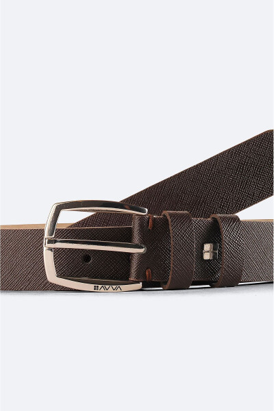 Men's 100% leather belt, brown texture. - 2