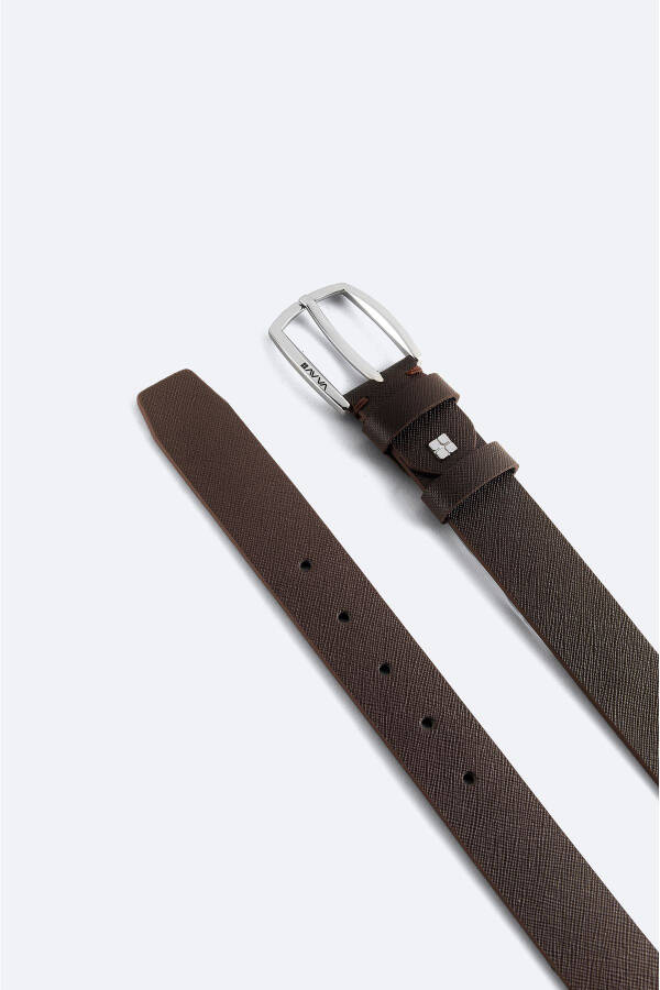 Men's 100% leather belt, brown texture. - 3