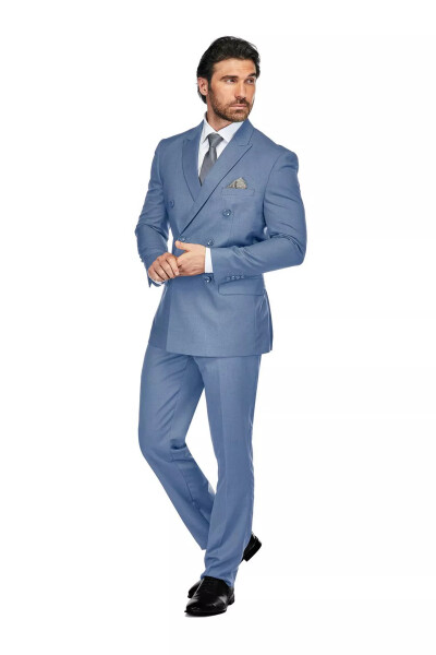 Men's 2-Piece Slim Fit Double Breasted Suit - Slate blue - 1