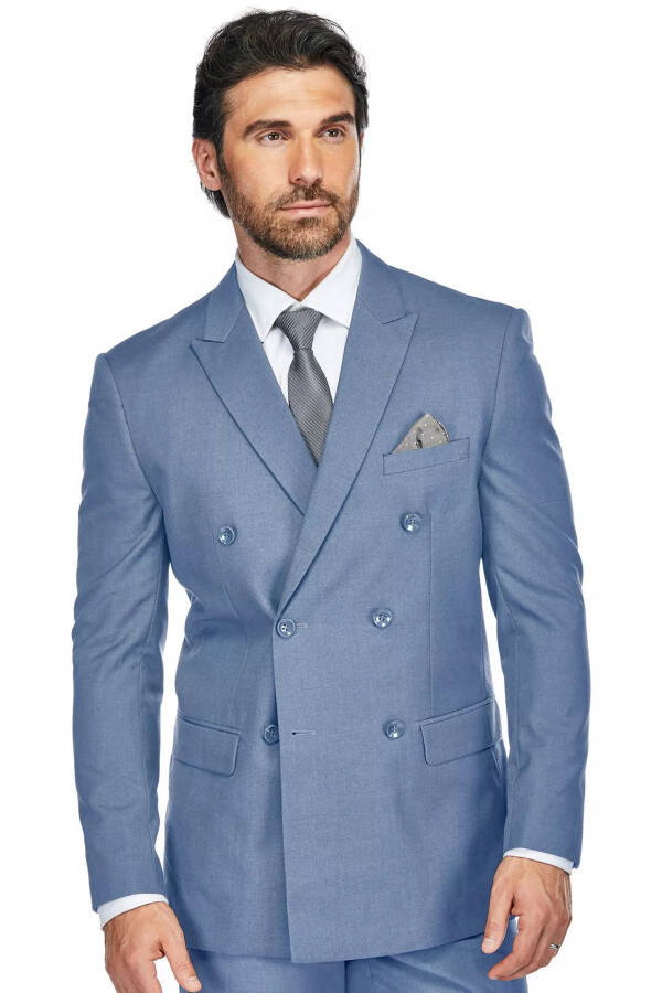 Men's 2-Piece Slim Fit Double Breasted Suit - Slate blue - 2