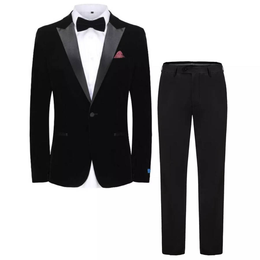 Men's 2-Piece Velvet Birdseye Lapel Slim-Fit Tuxedo Black - 1