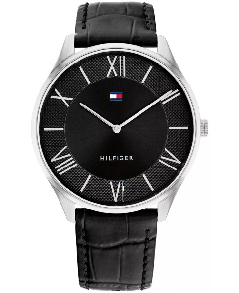 Men's 2H Black Leather Strap Watch 43mm Black - 1