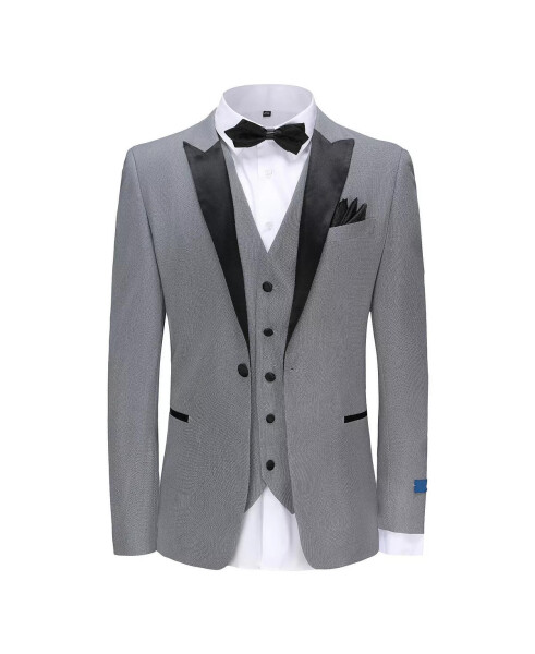 Men's 3 Piece Birdseye Peak Lapel Tuxedo Set Blue Grey - 1