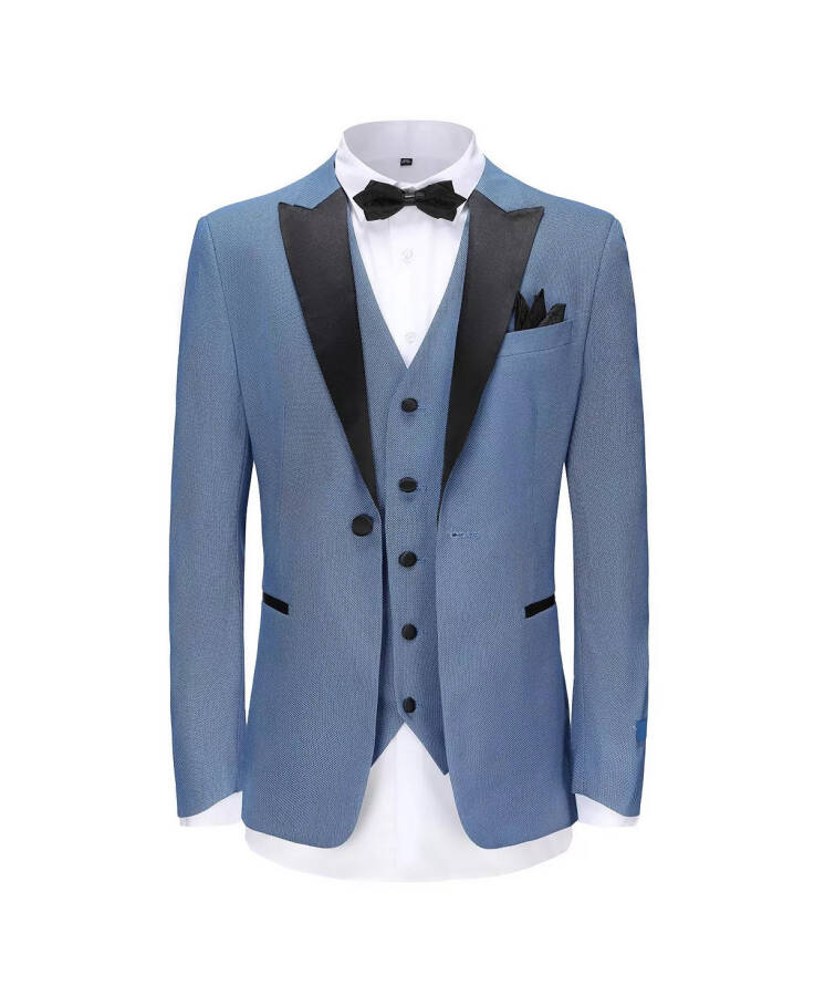 Men's 3 Piece Birdseye Peak Lapel Tuxedo Set Slate blue - 1