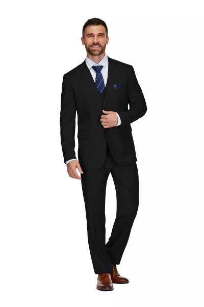 Men's 3-Piece Classic Fit Performance Stretch Suit Black - 1