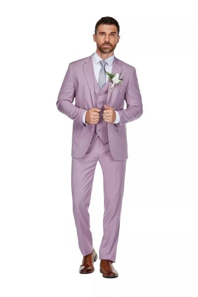 Men's 3-Piece Classic Fit Performance Stretch Suit - Lilac - 1