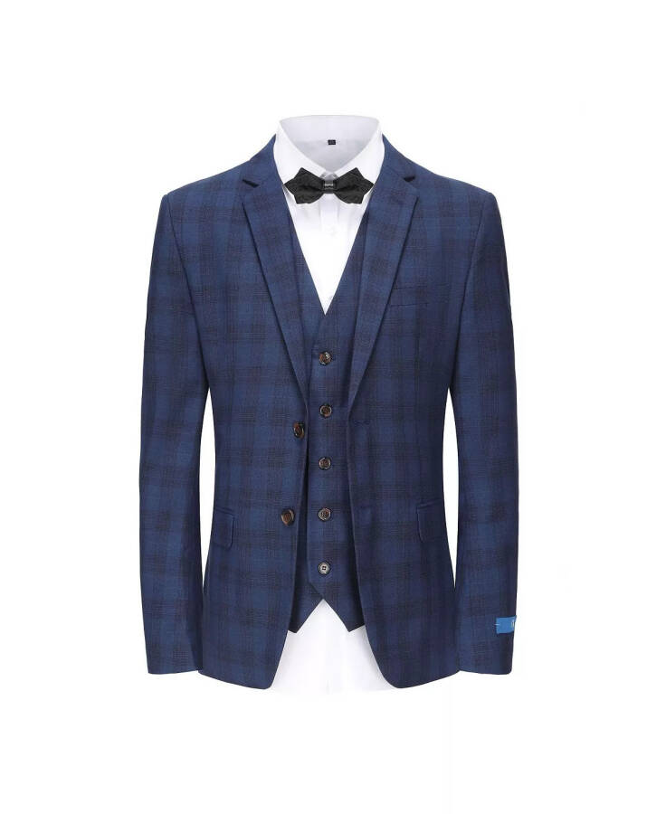 Men's 3-Piece Performance Stretch Slim Fit Check Suit Blue - 1