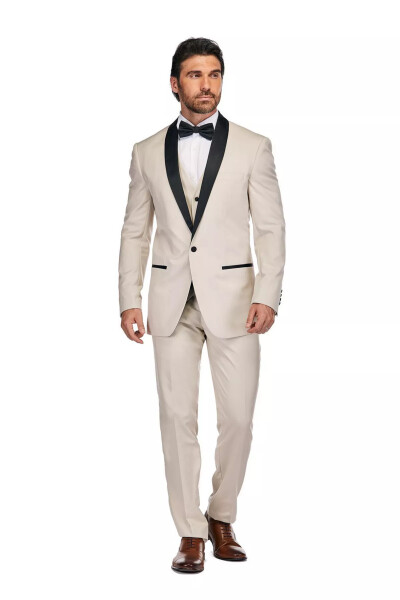 Men's 3-Piece Slim Fit Shawl Lapel Tuxedo Light beige - 4