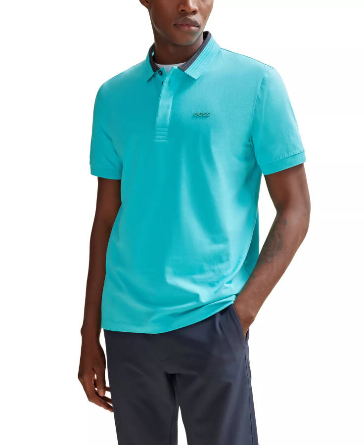 Men's 3D-Stripe Collar Polo Shirt Open Green - 5