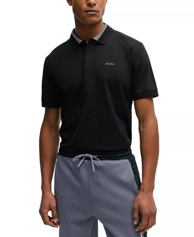 Men's 3D-Stripe Collar Regular-Fit Polo Shirt Black - 5