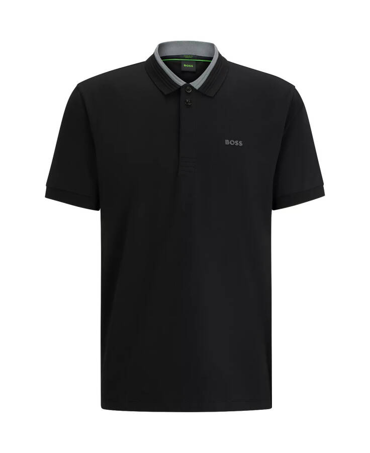 Men's 3D-Stripe Collar Regular-Fit Polo Shirt Black - 8