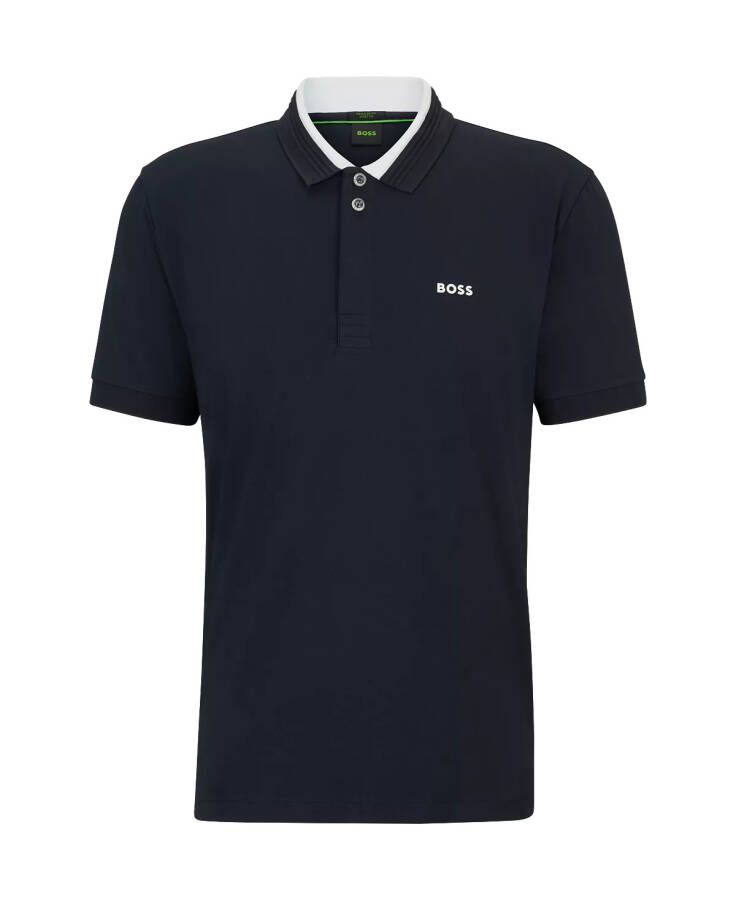 Men's 3D-Stripe Collar Regular-Fit Polo Shirt Dark Blue - 8