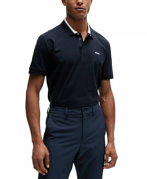 Men's 3D-Stripe Collar Regular-Fit Polo Shirt Dark Blue - 1