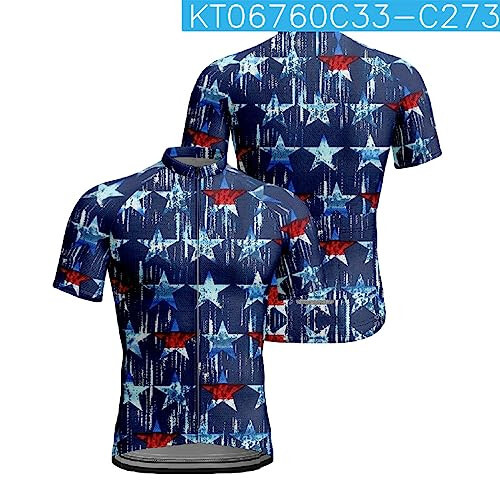 Men's 4th of July Cycling Jersey Short Sleeve Tops Pro Road Bike Bicycle Shirt Full Zip Stand Collar Jersey T-Shirt - 3