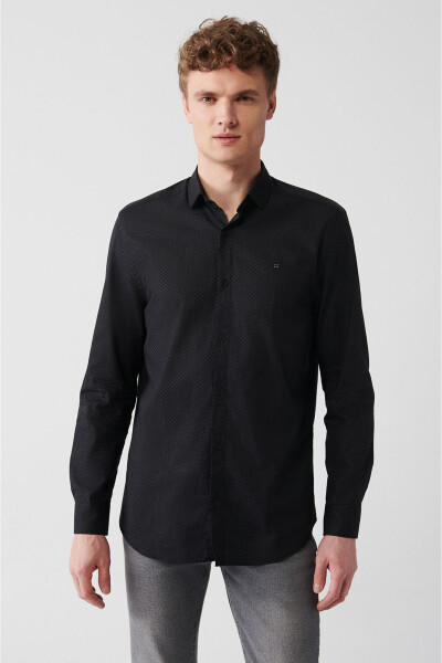 Men's Anthracite 100% Cotton Printed Classic Collar Slim Fit Skinny Fit Shirt A31y2040 - 6