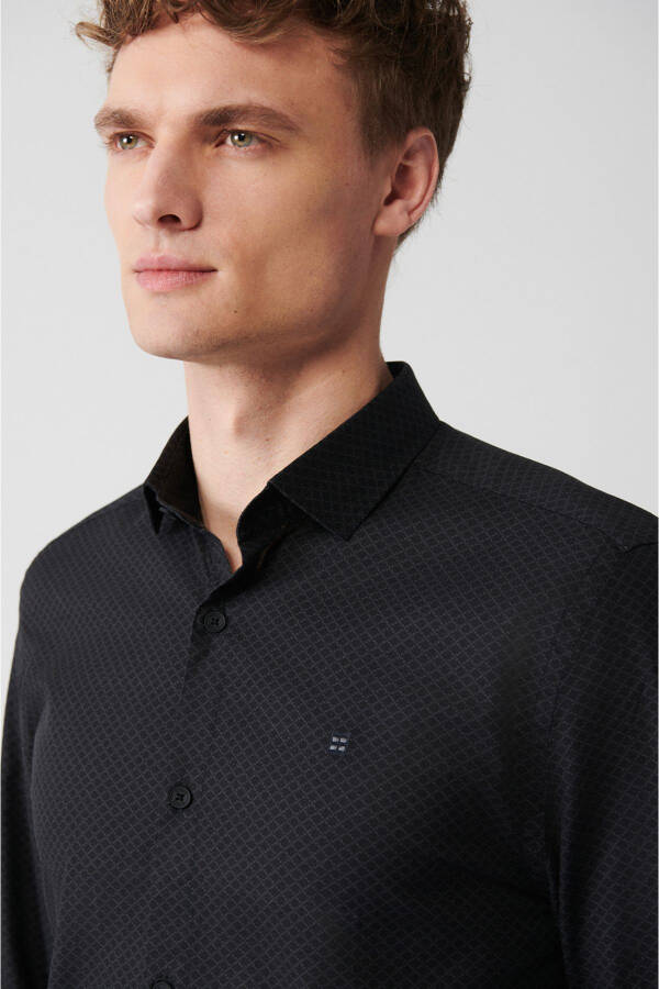 Men's Anthracite 100% Cotton Printed Classic Collar Slim Fit Skinny Fit Shirt A31y2040 - 7