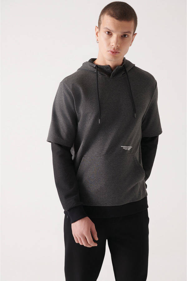 Men's Anthracite Hooded Fleece Sweatshirt - 1