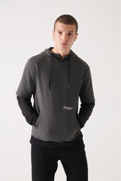 Men's Anthracite Hooded Fleece Sweatshirt - 5